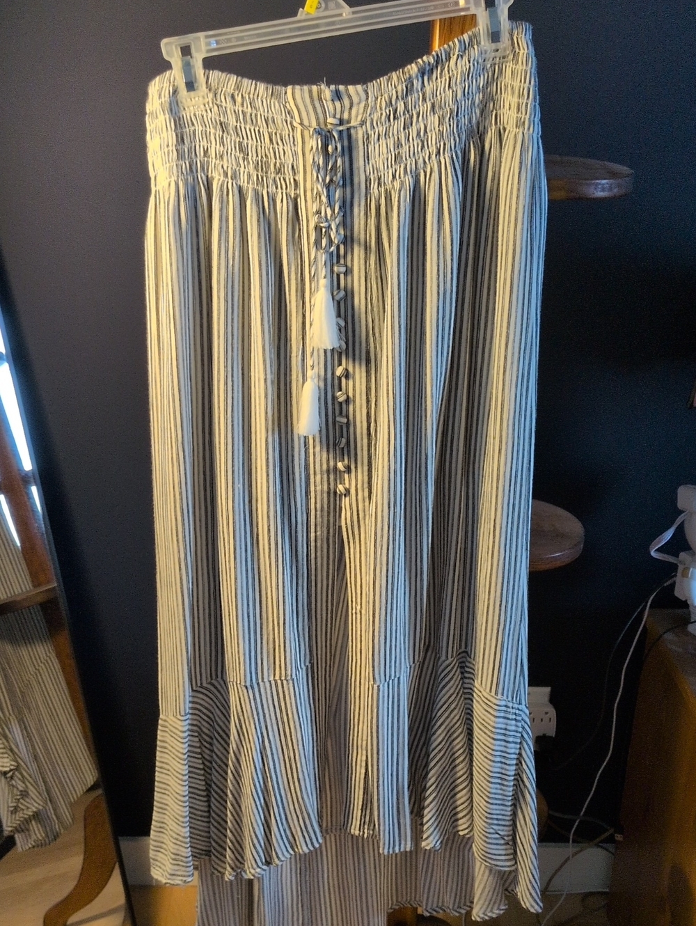 American Eagle Striped Boho Skirt with Tassel  - White & Black